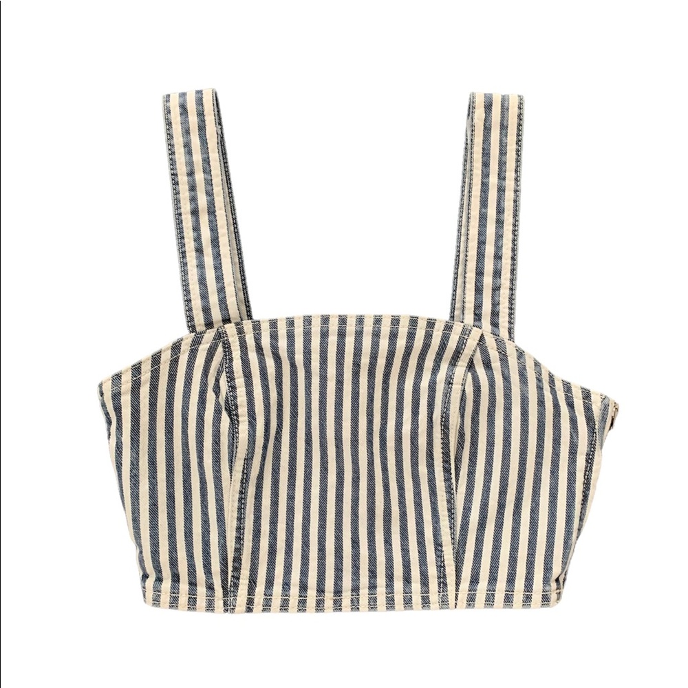 NWT Zara Denim Blue/White Striped Crop Top Women’s XS